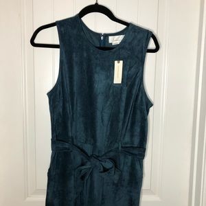 Anthropologie Suede Turquoise Jumpsuit Tie Belt